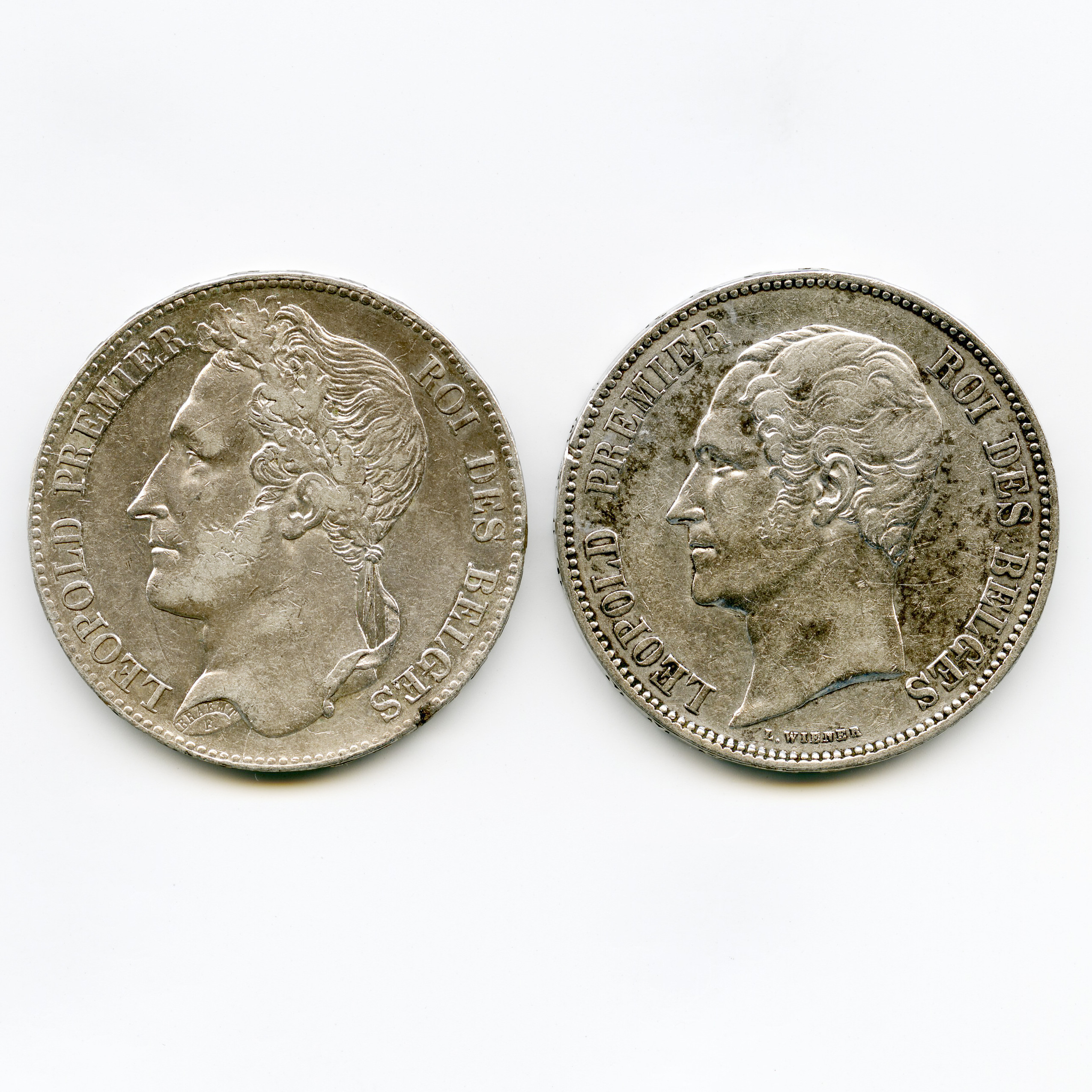 Belgique - lot de deux 5 Francs - 1848 - 1849 avers