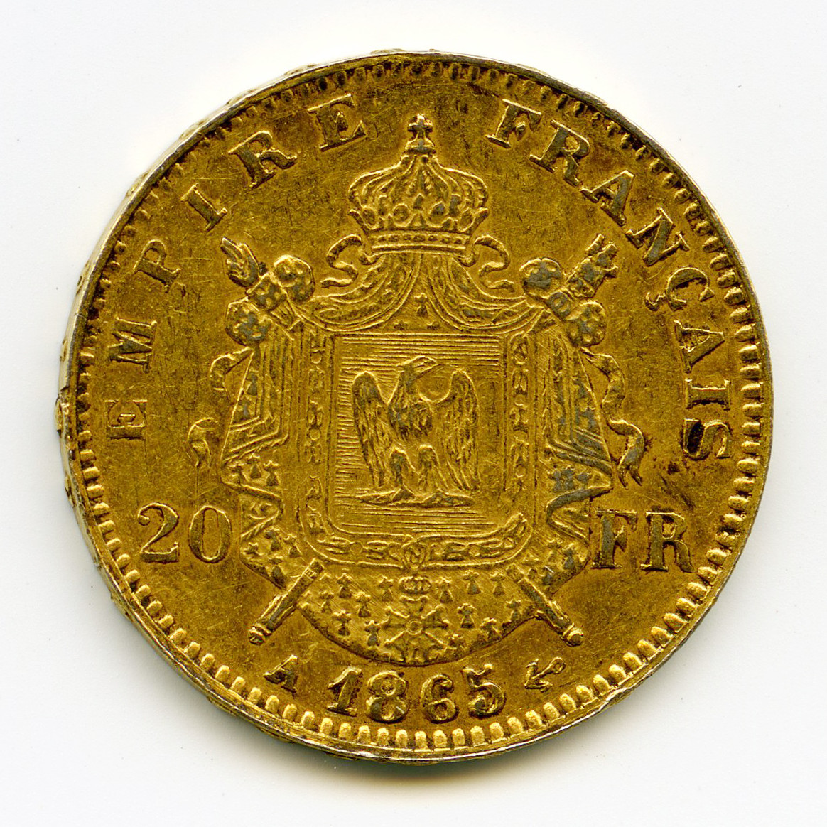 Napoléon III - 20 Frs Platine - 1865 A revers