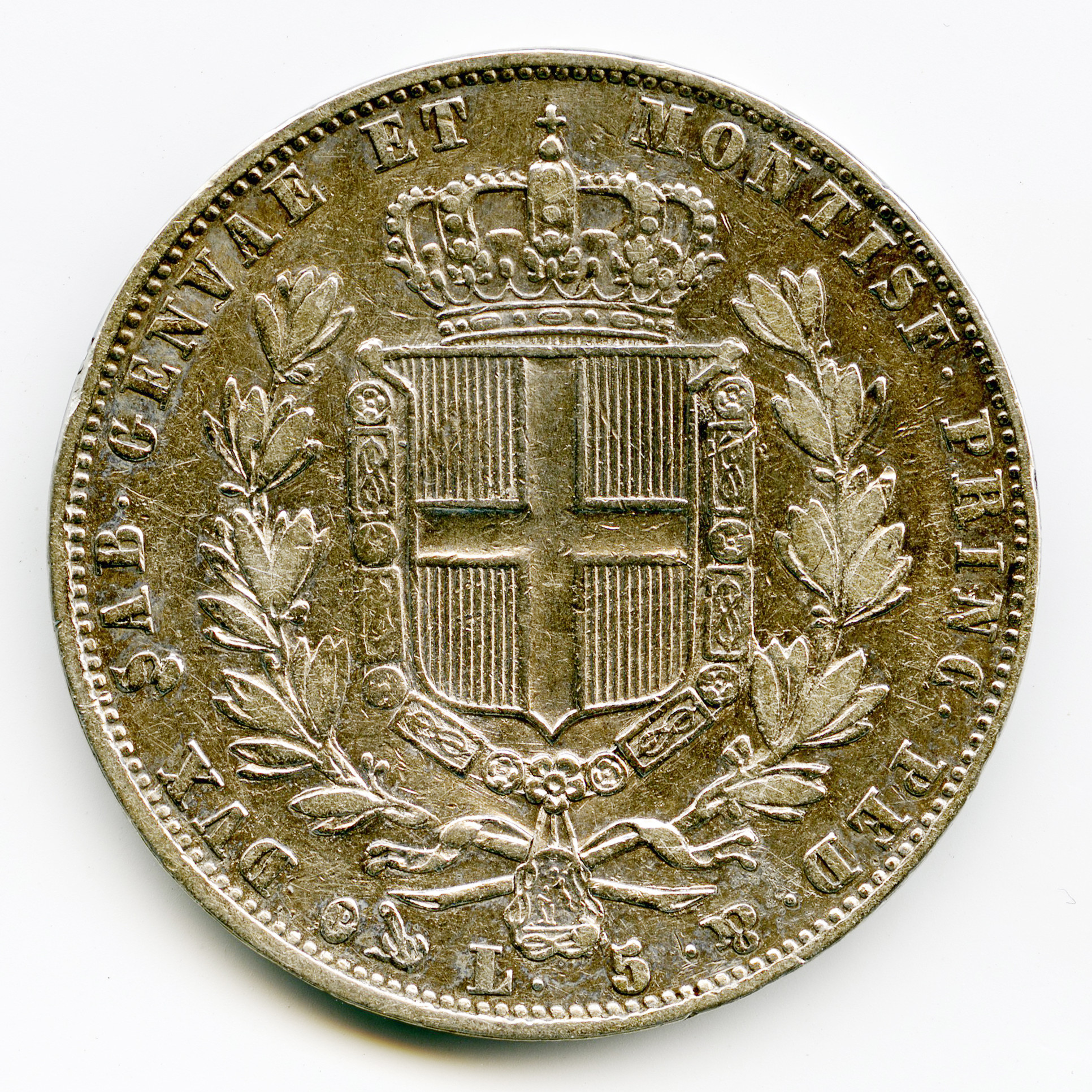 Italie - 5 Lire - 1849 - Gênes revers