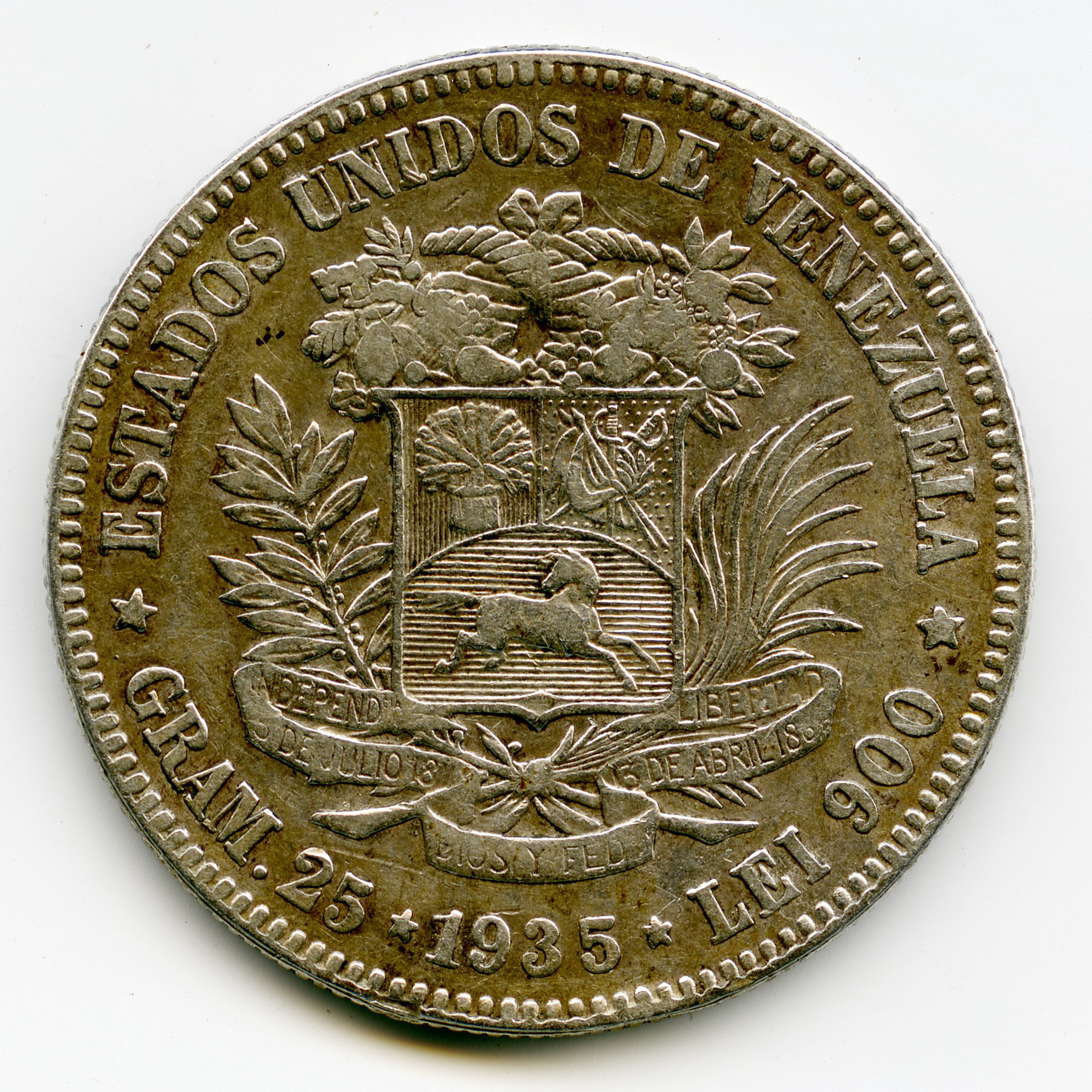 Venezuela - 5 Bolivars - 1935 revers