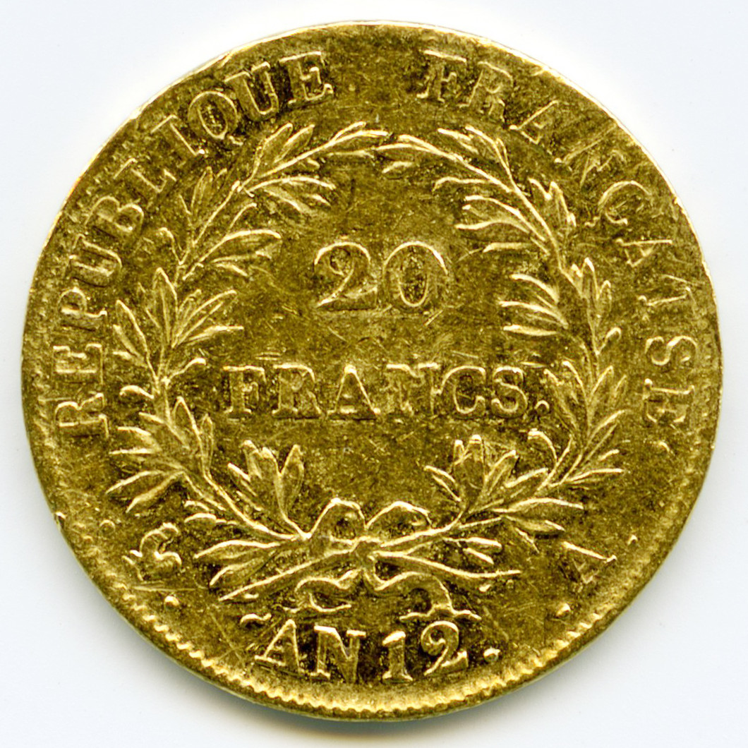 Napoléon Empereur - 20 Francs - An 12 revers