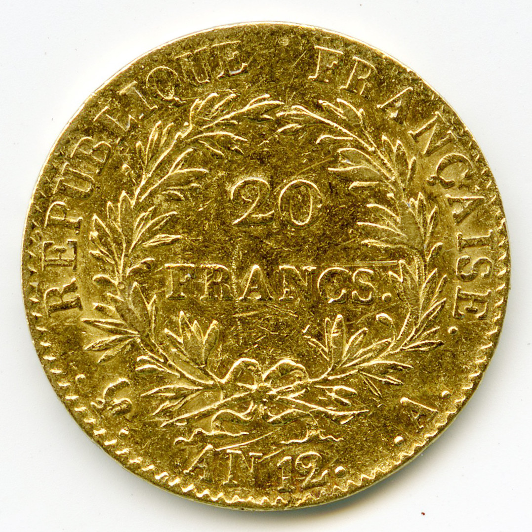 Napoléon Premier Consul - 20 Frs - An 12 revers