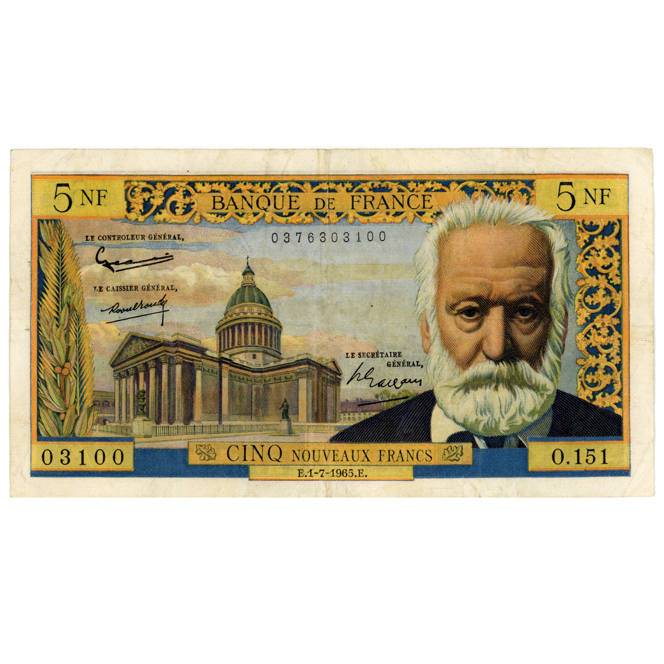 France - 5 NF - Victor Hugo - 1965 avers France - 5 NF - Victor Hugo - 1965 avers