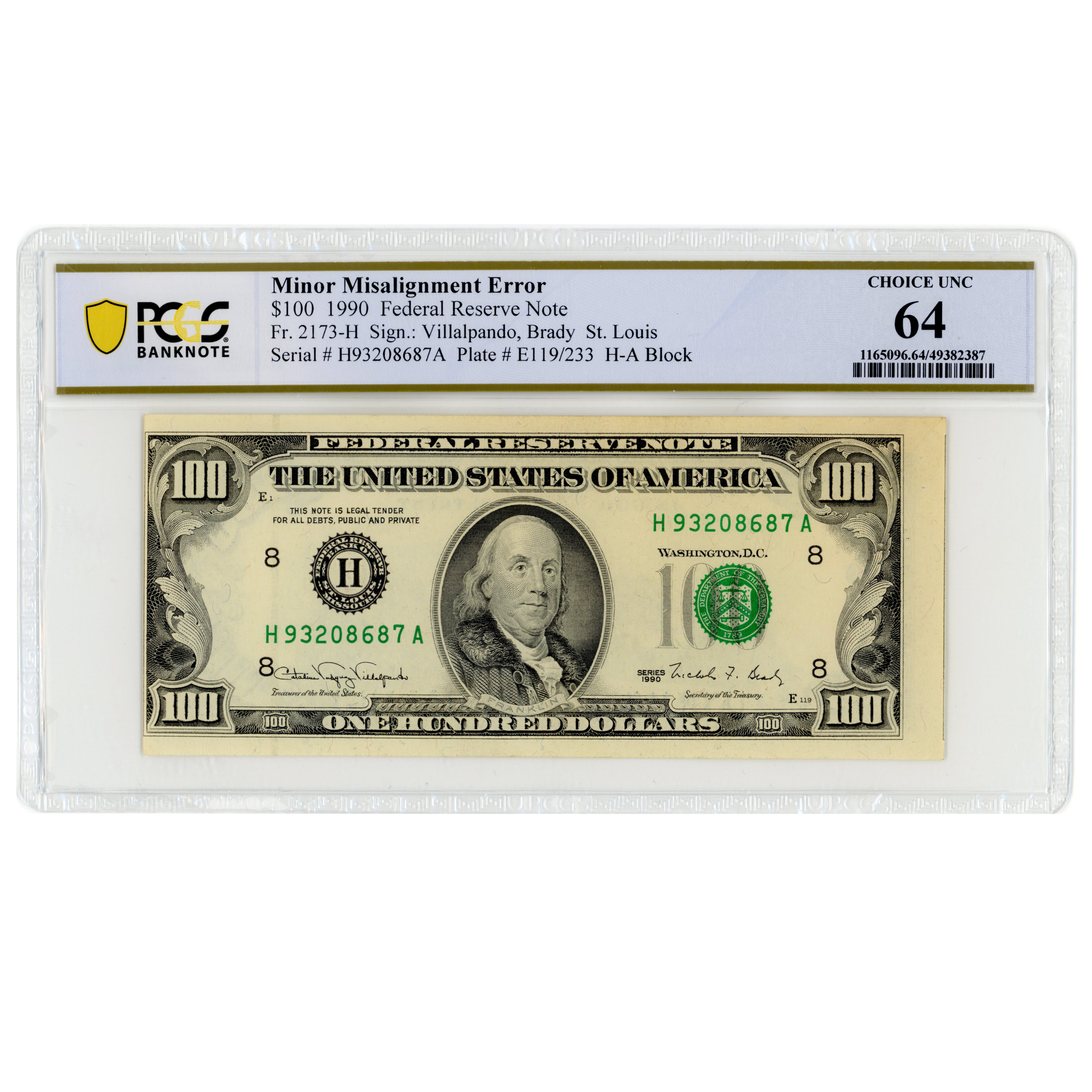 USA - 100 Dollars Fauté - 1990 avers USA - 100 Dollars Fauté - 1990 avers
