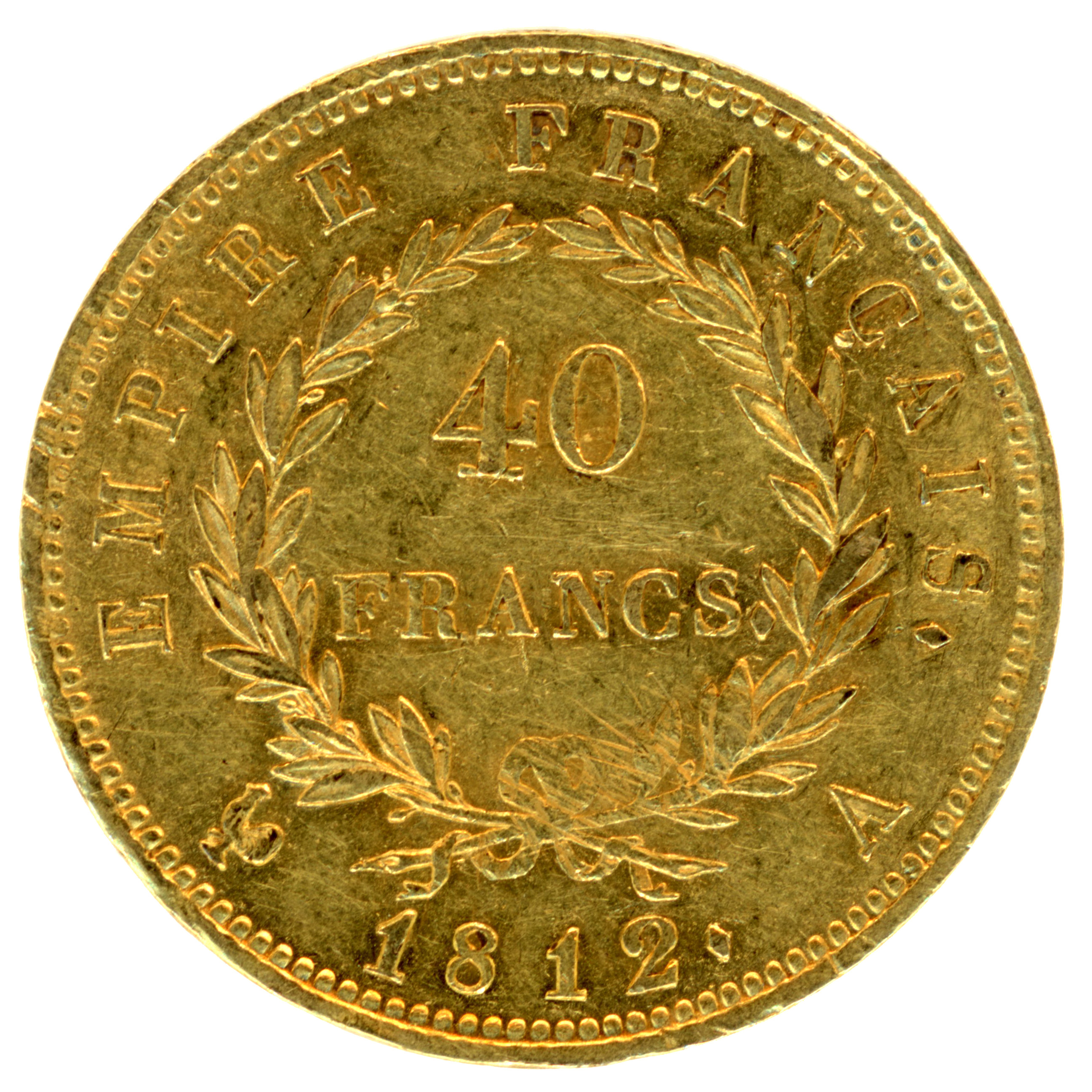 Napoléon Ier - 40 Francs - 1812 - Paris revers Napoléon Ier - 40 Francs - 1812 - Paris revers