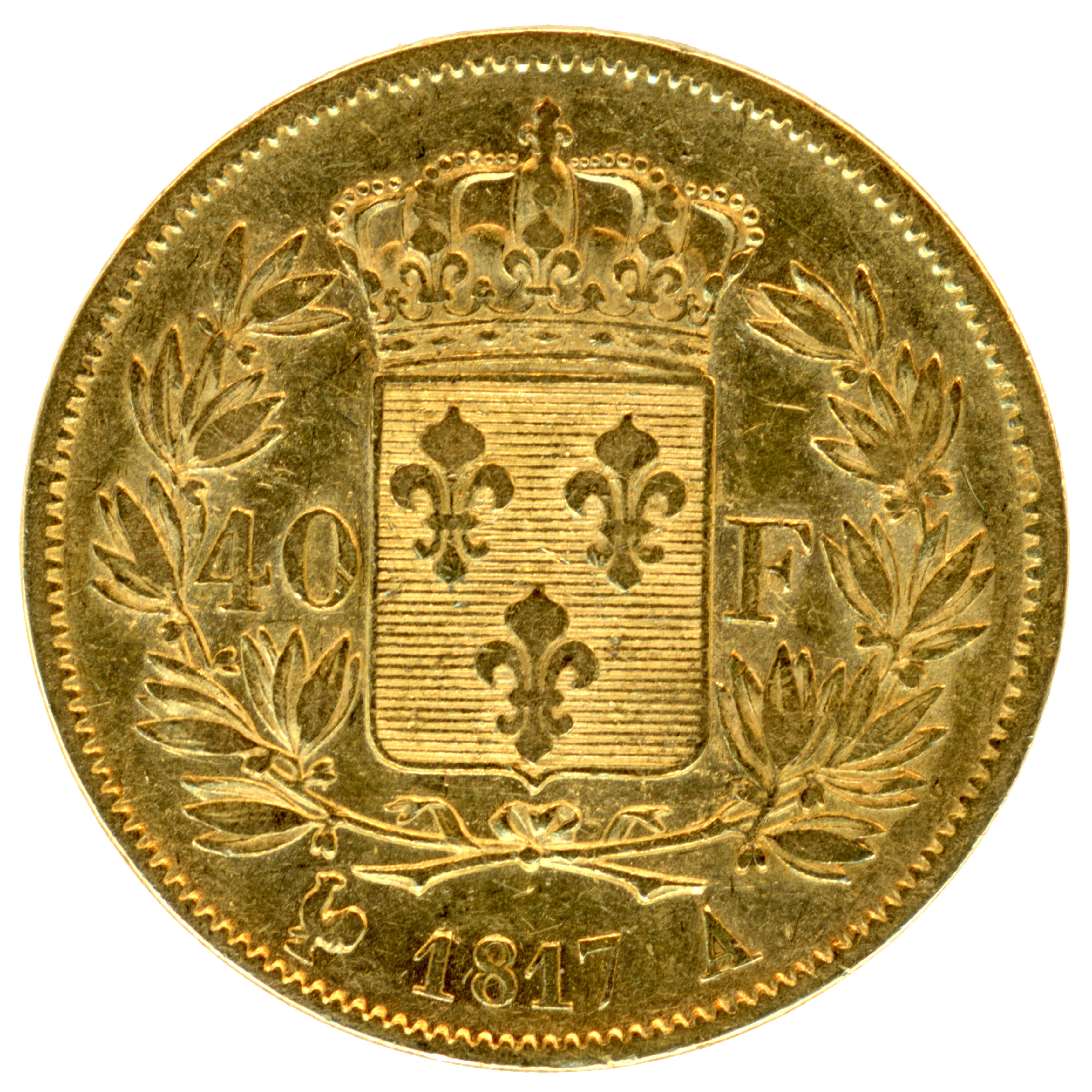 Louis XVIII - 40 Francs - 1817 - Paris revers Louis XVIII - 40 Francs - 1817 - Paris revers