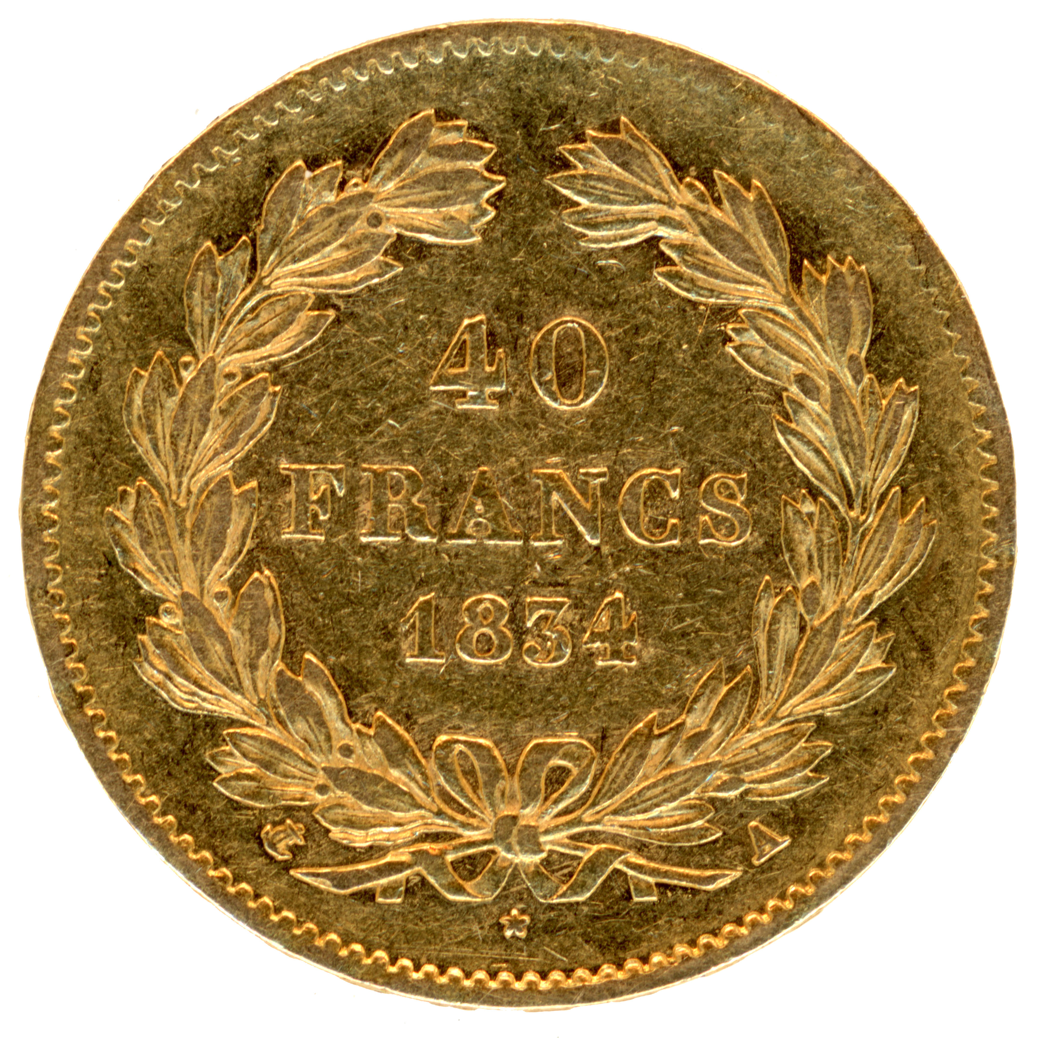 Louis-Philippe I - 40 Francs - 1834 - Paris revers Louis-Philippe I - 40 Francs - 1834 - Paris revers