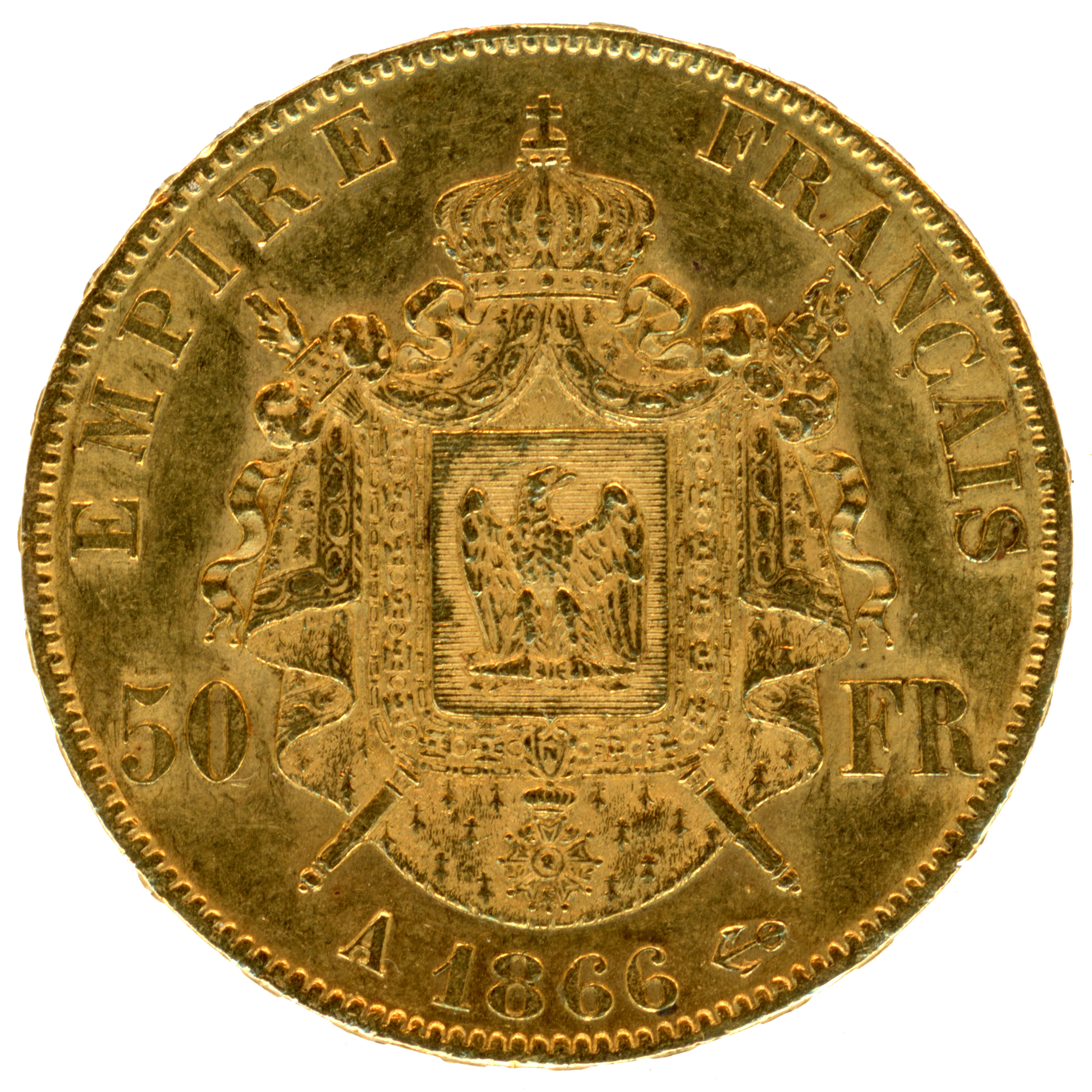 Napoléon III - 50 Francs - 1866 - Paris revers Napoléon III - 50 Francs - 1866 - Paris revers