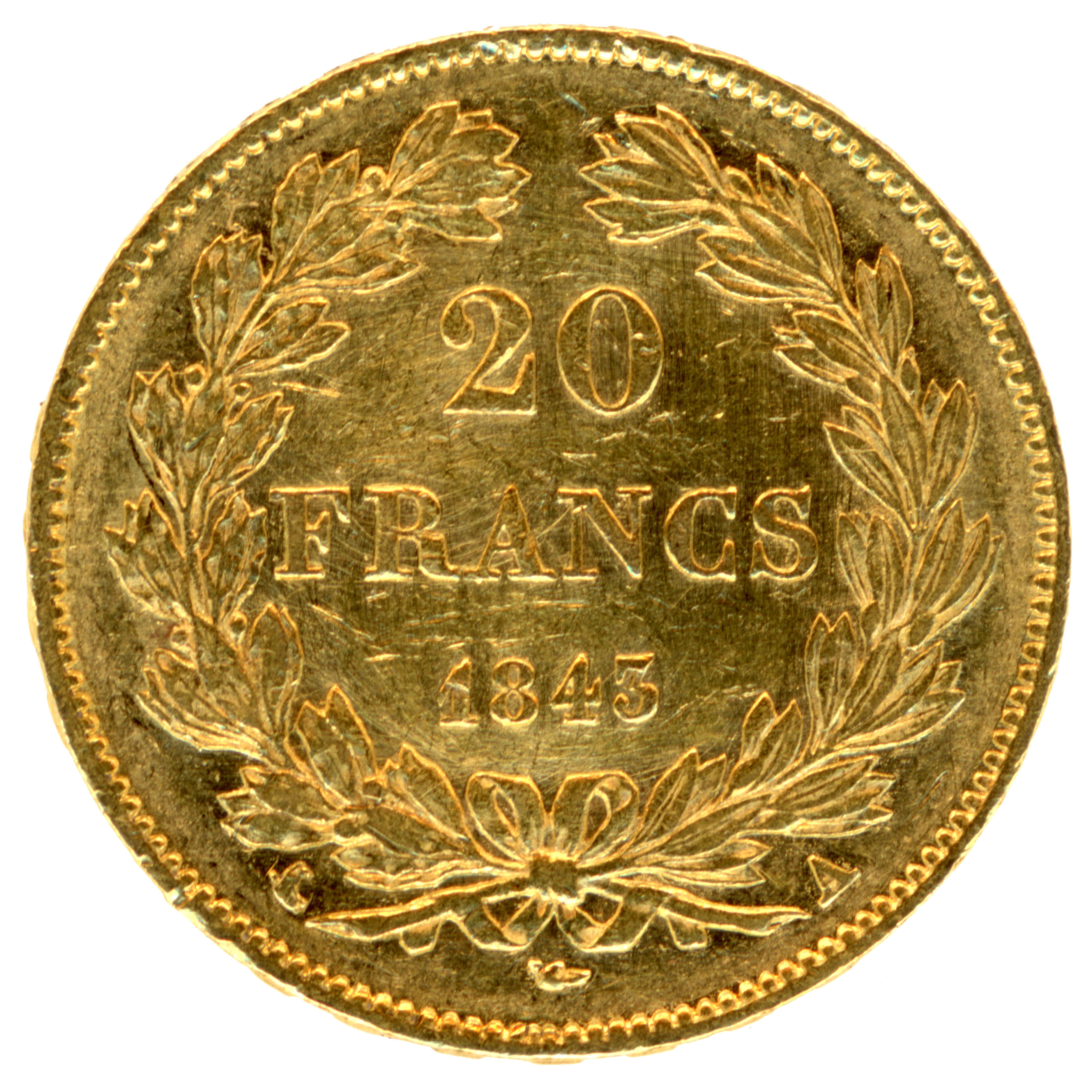 Louis-Philippe Ier - 20 Francs - 1843 Paris revers Louis-Philippe Ier - 20 Francs - 1843 Paris revers
