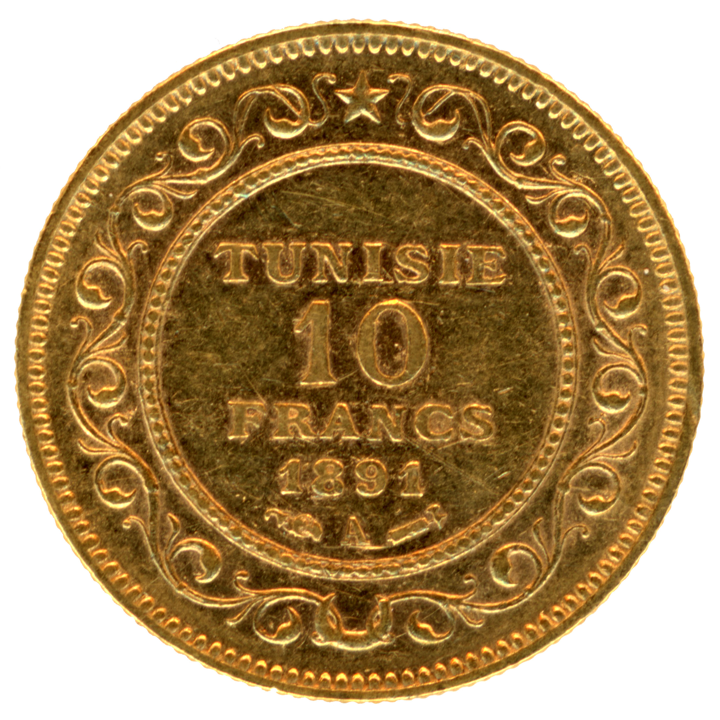 Tunisie - 10 Francs Tunis - 1891 A revers Tunisie - 10 Francs Tunis - 1891 A revers