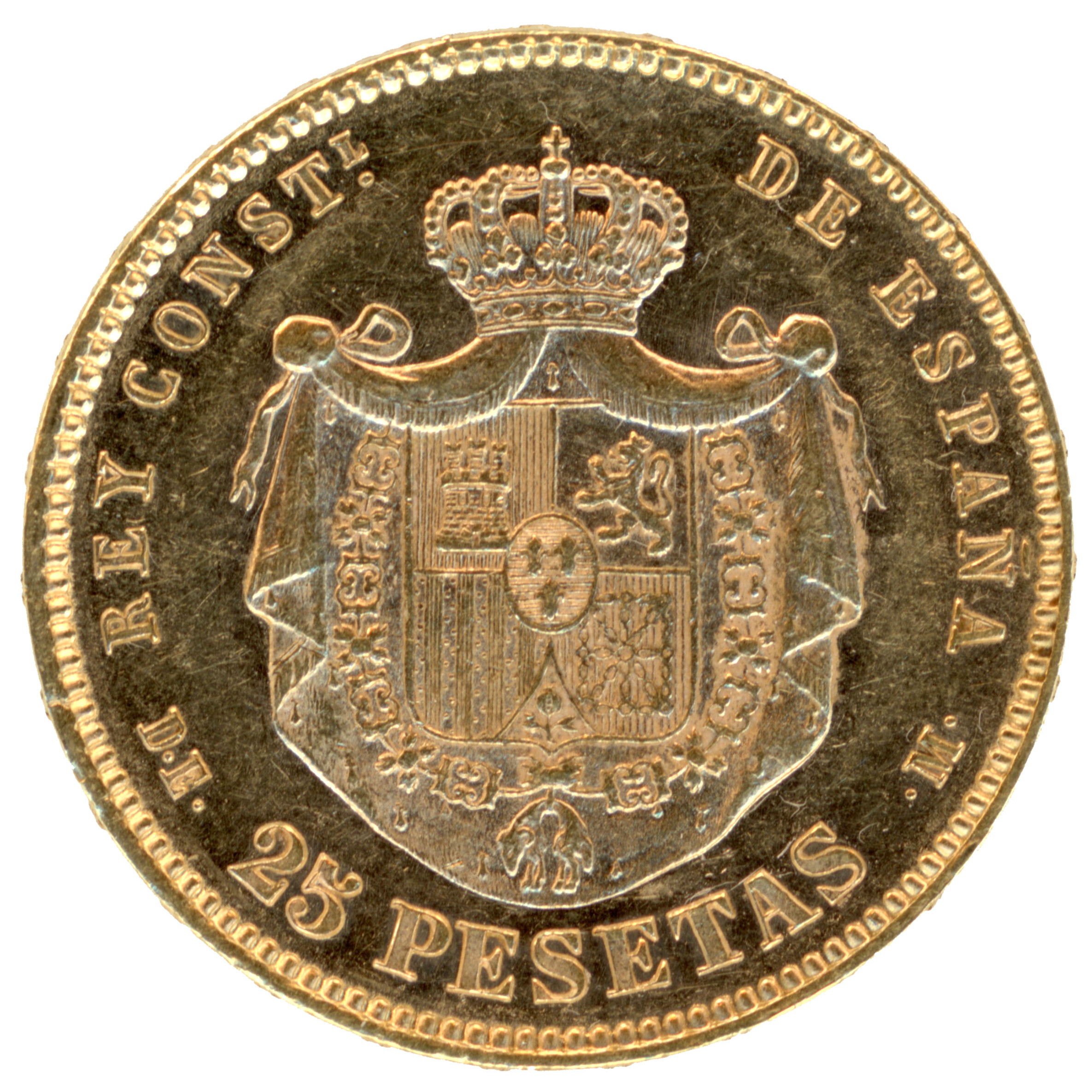 Espagne - 25 Pesetas - 1876 revers Espagne - 25 Pesetas - 1876 revers
