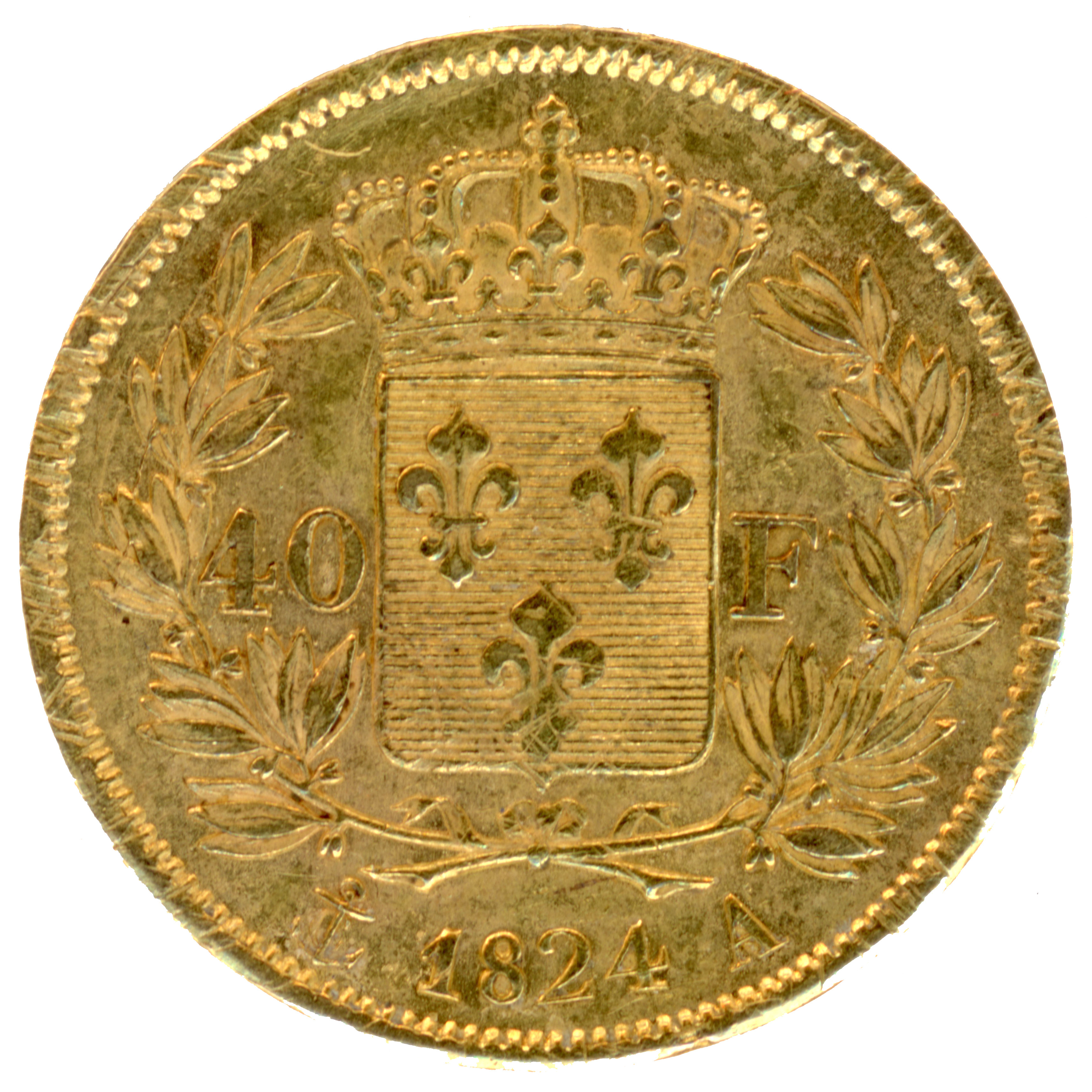 Charles X - 40 Francs - 1824 Paris revers
