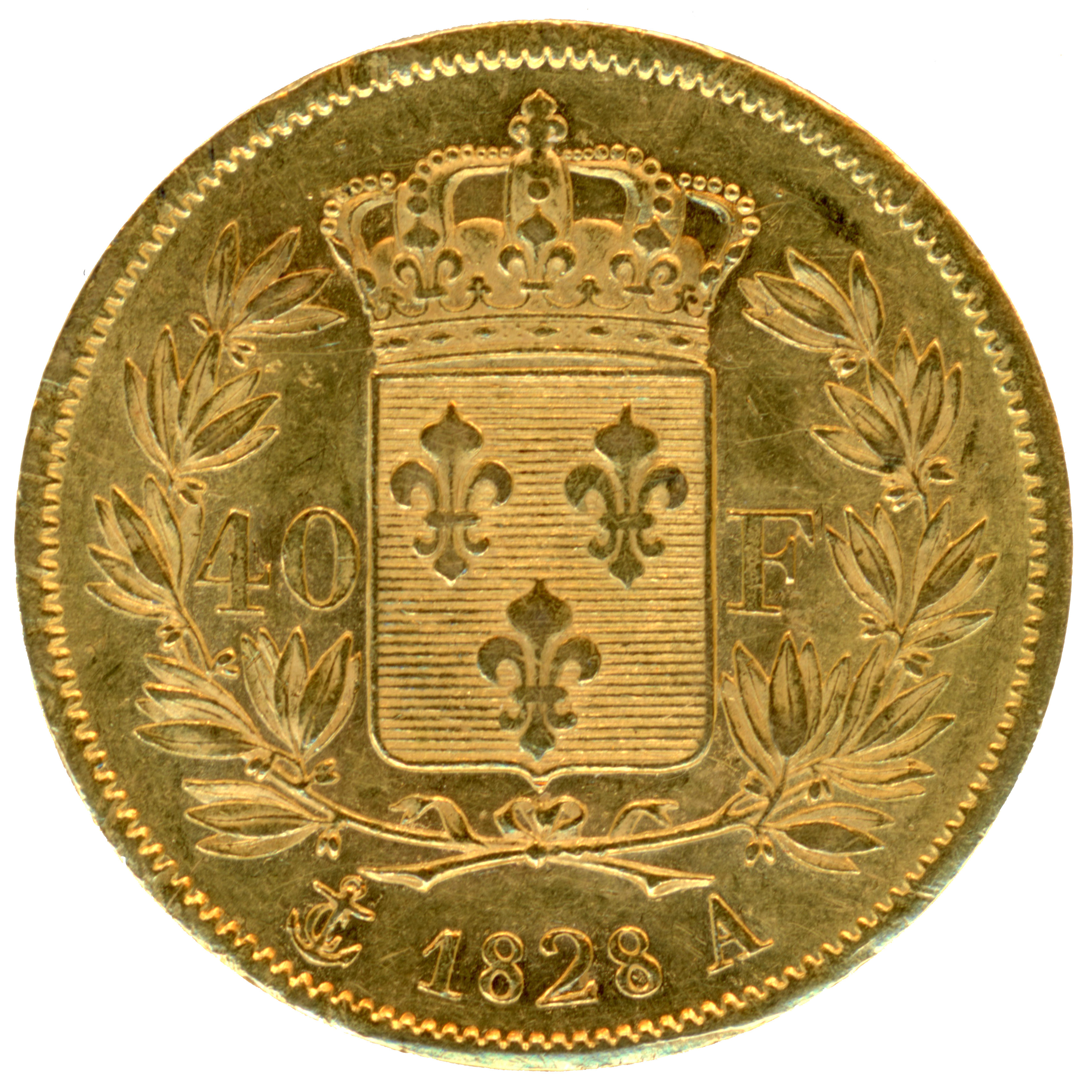 Charles X - 40 Francs - 1828 Paris revers