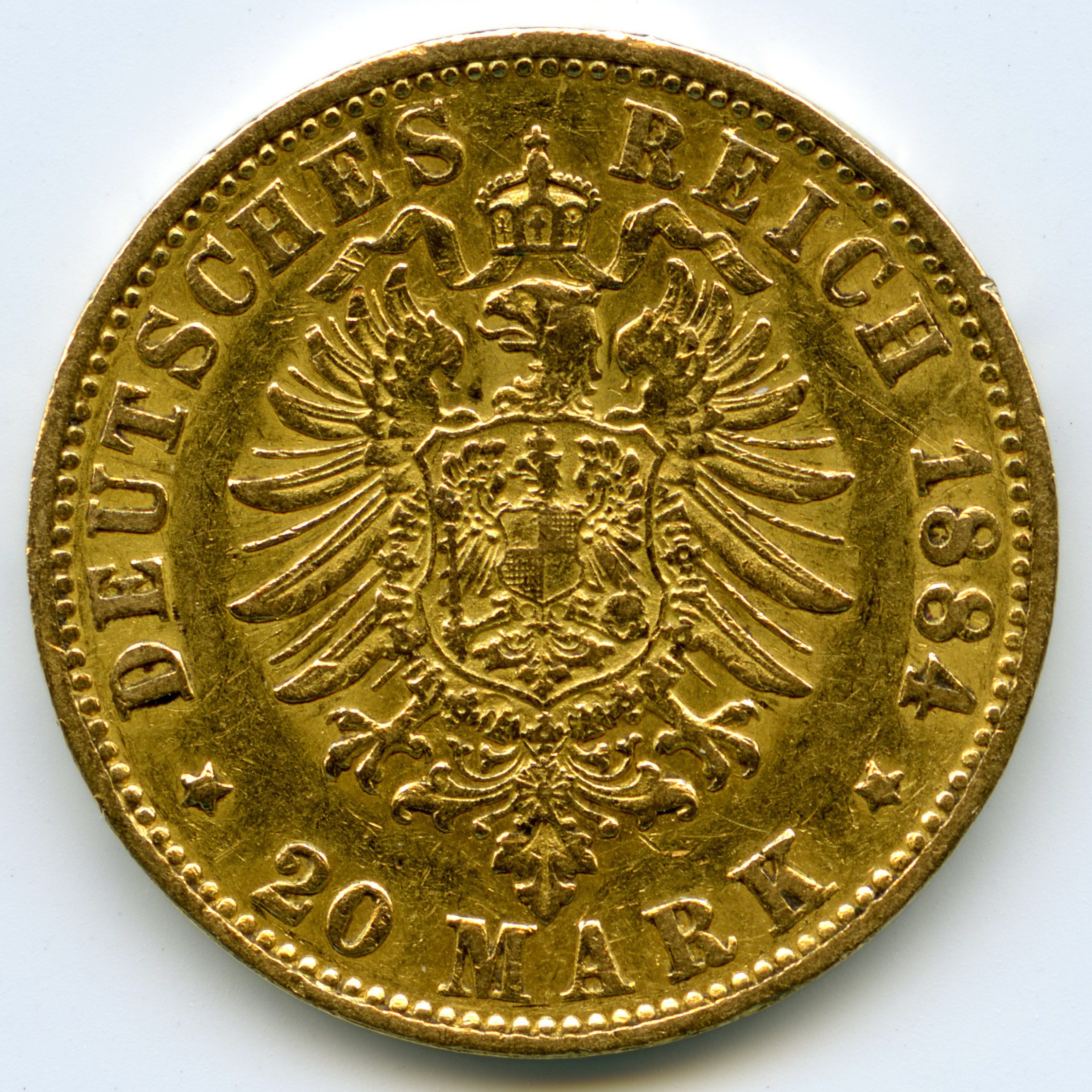 Allemagne - 20 Mark - 1884 J revers