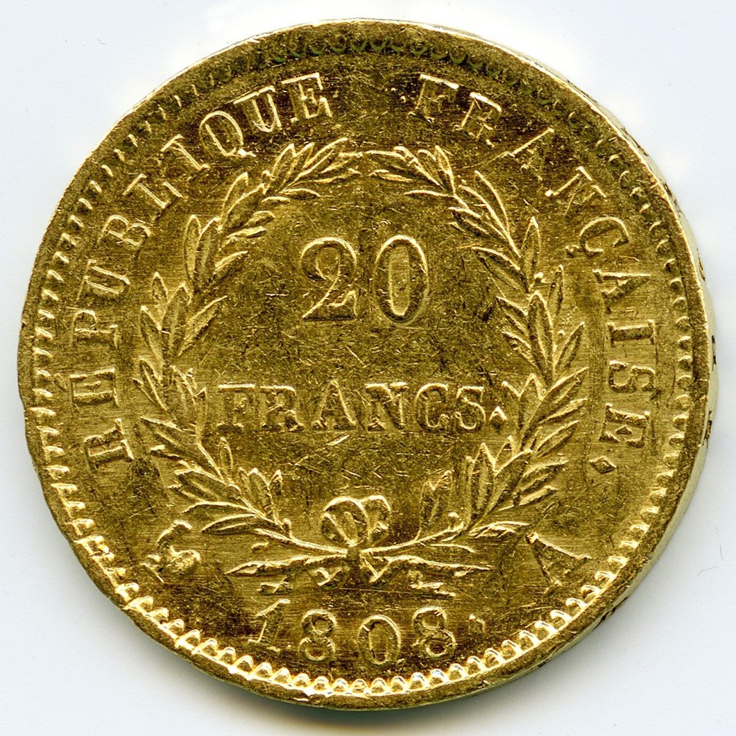 Napoléon Ier - 20 Francs - 1808 A revers