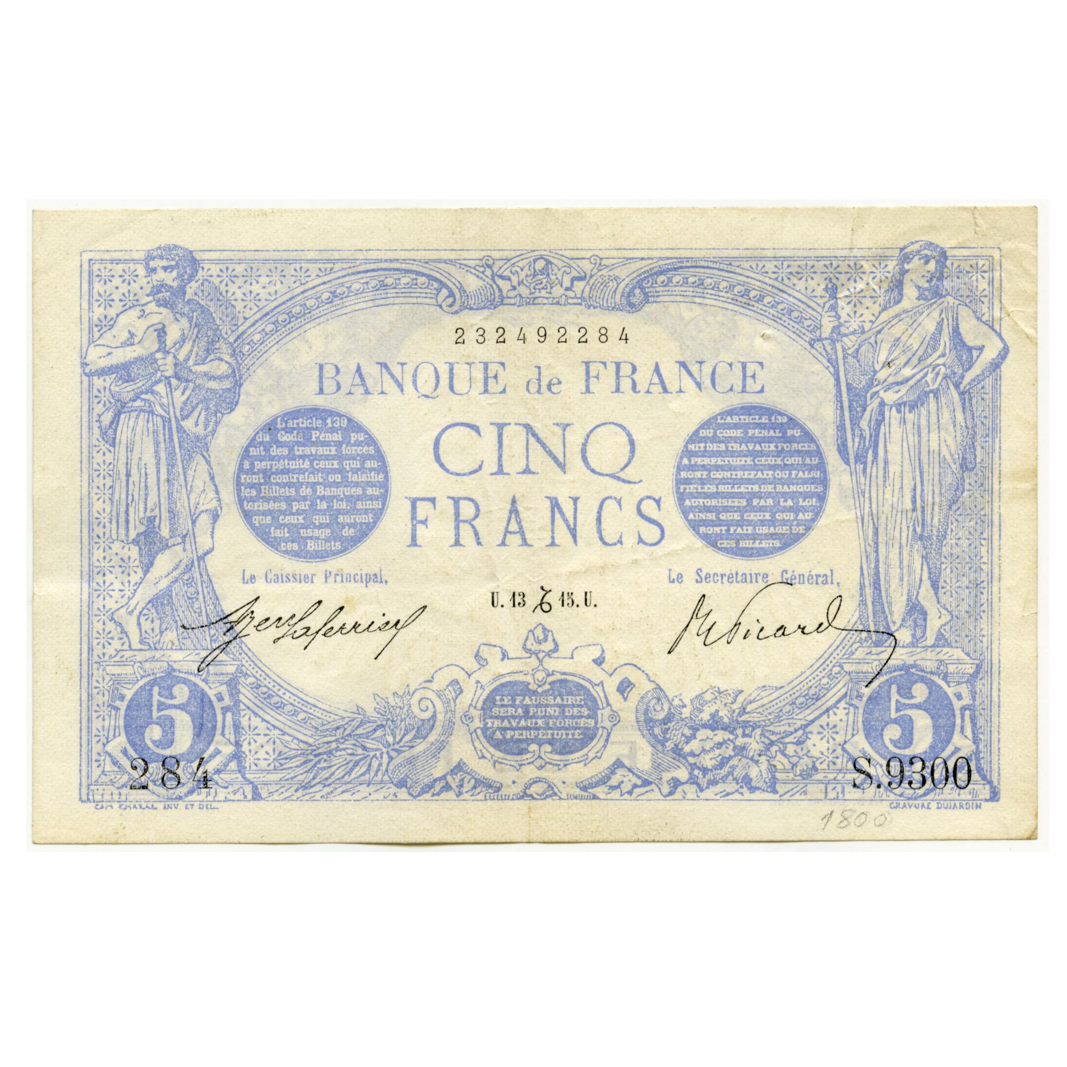 France - 5 Frans Bleu - S9300 avers