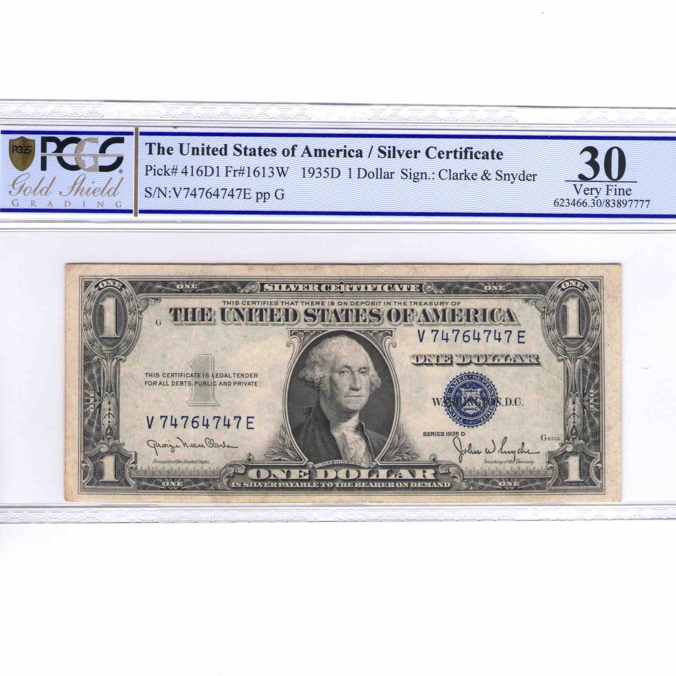 USA - 1 DOLLAR Silver certificate avers