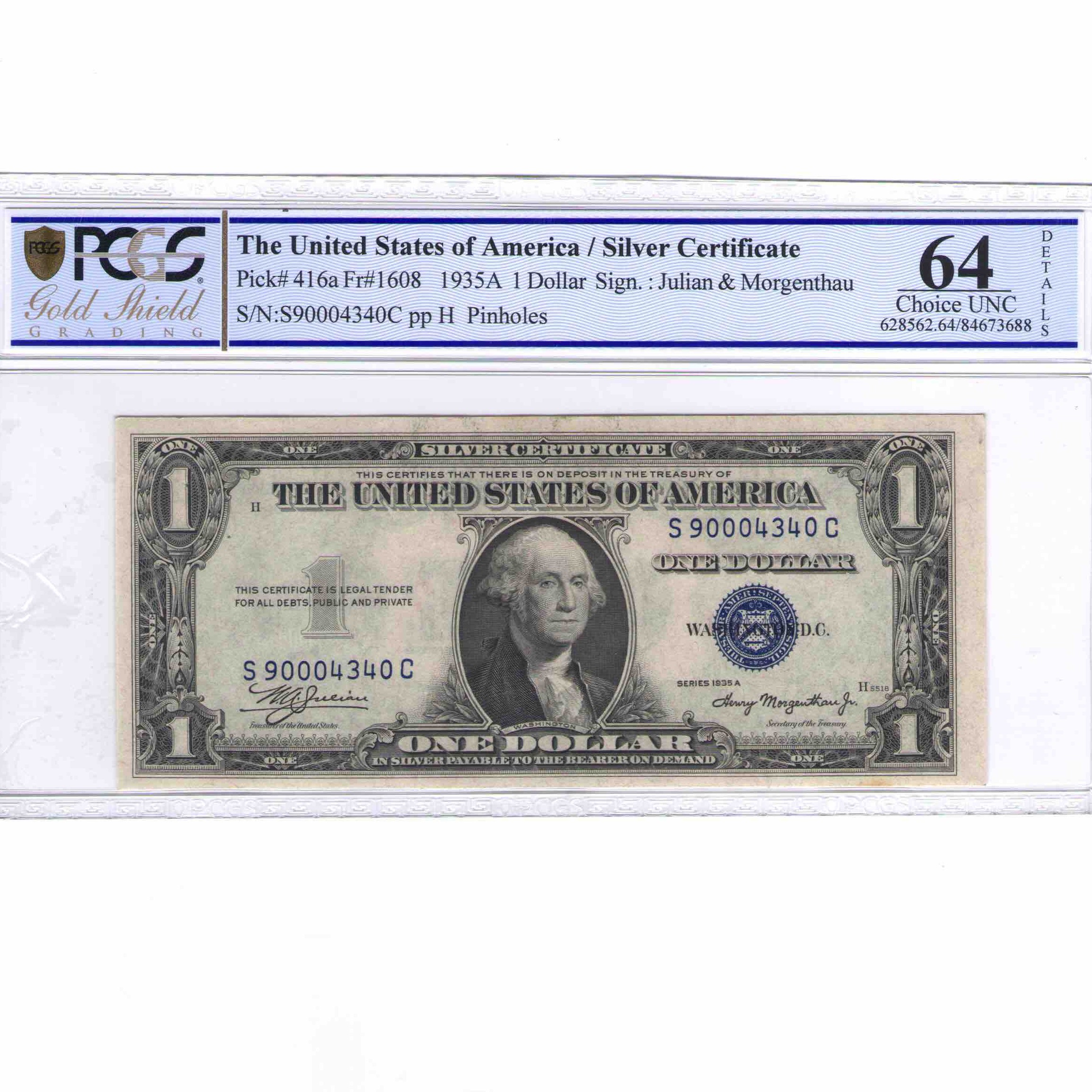 USA - 1 DOLLAR Silver certificate - 1935 avers