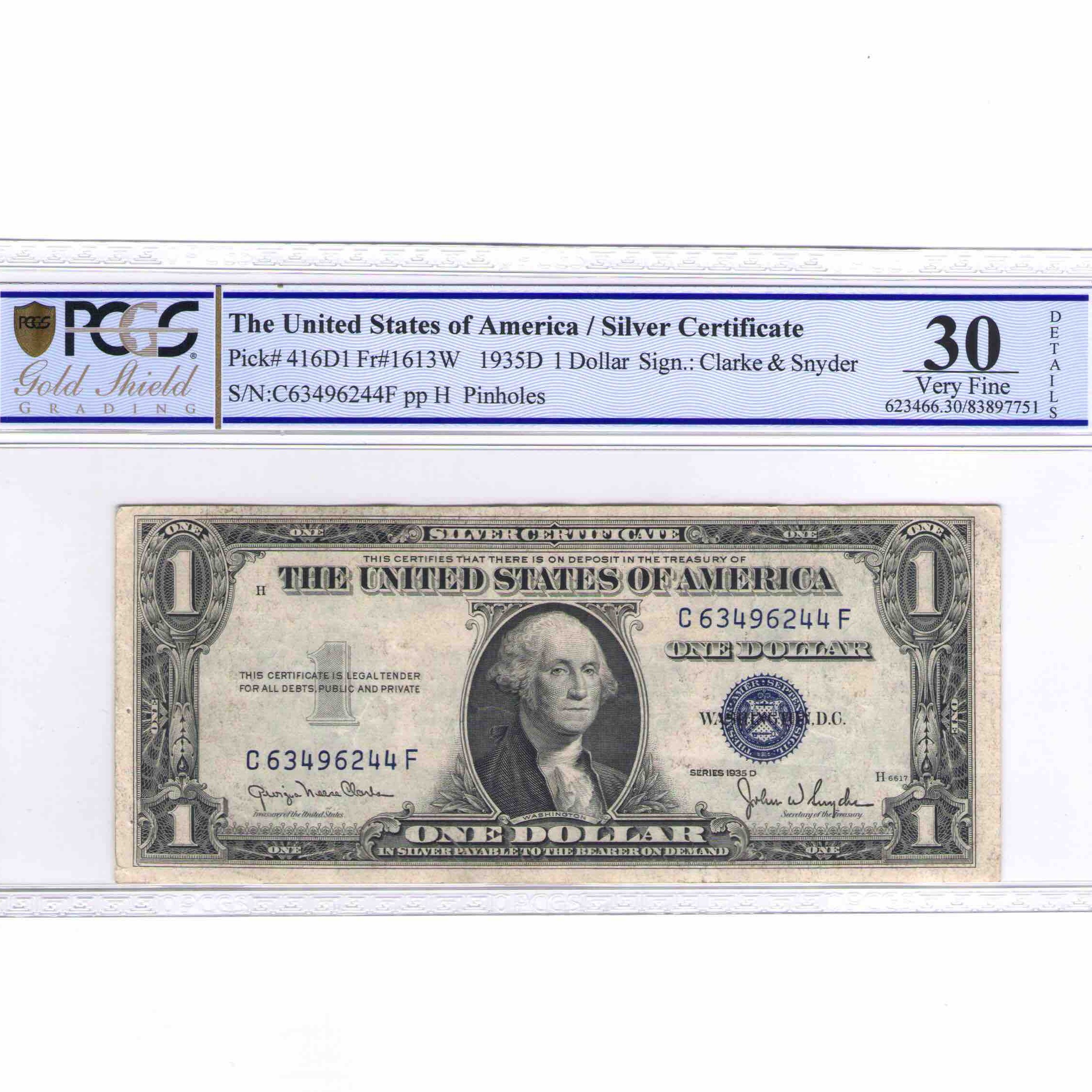 USA - 1 DOLLAR Silver certificate avers