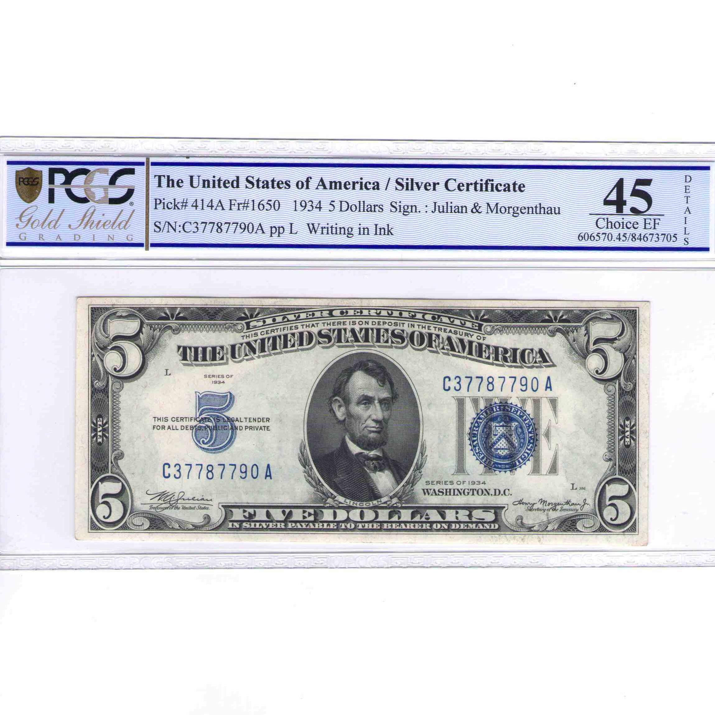 USA - 5 DOLLARS Silver Certificate avers