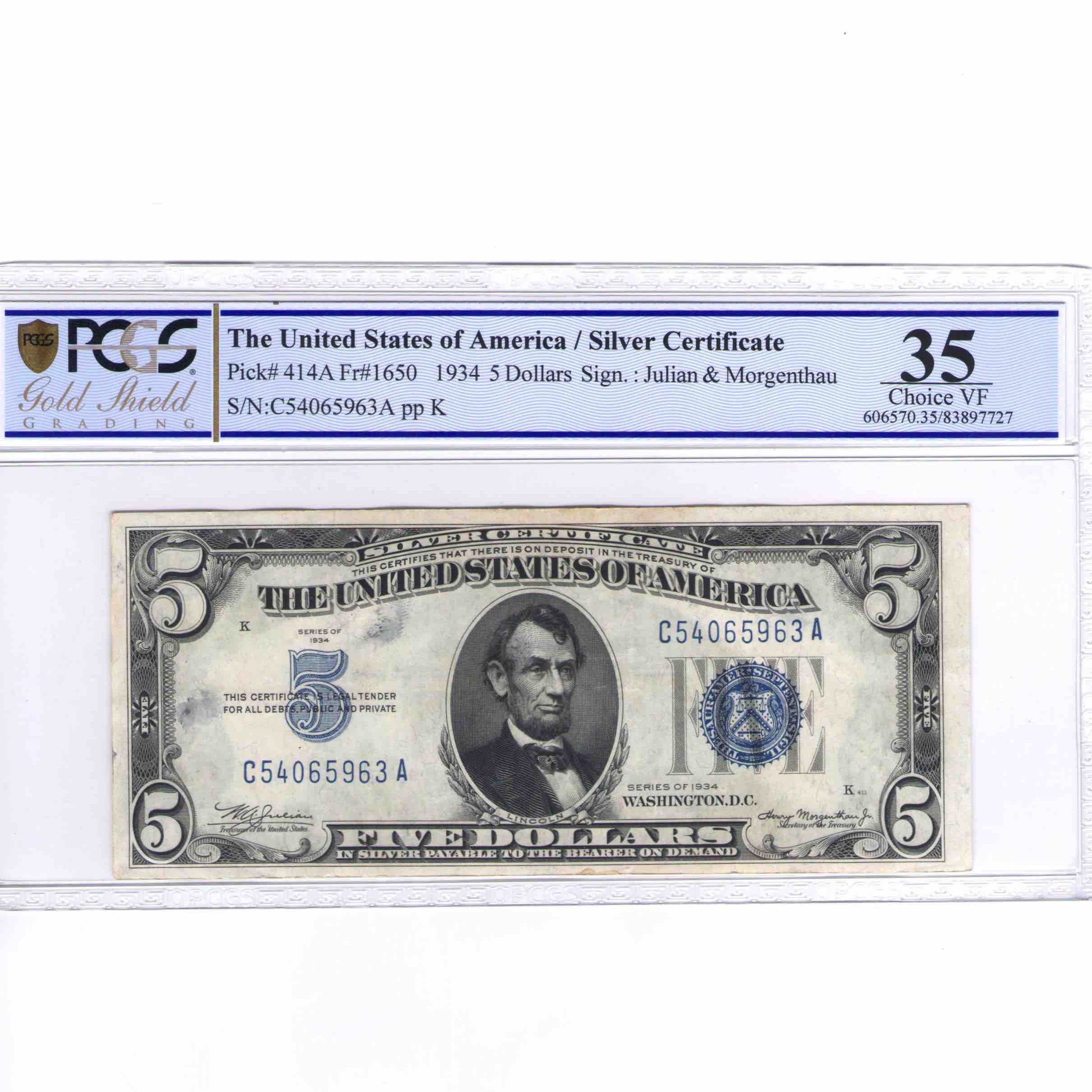 USA - 5 DOLLARS Silver Certificate avers